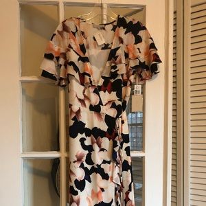 1. State mid length floral wrap dress with tags